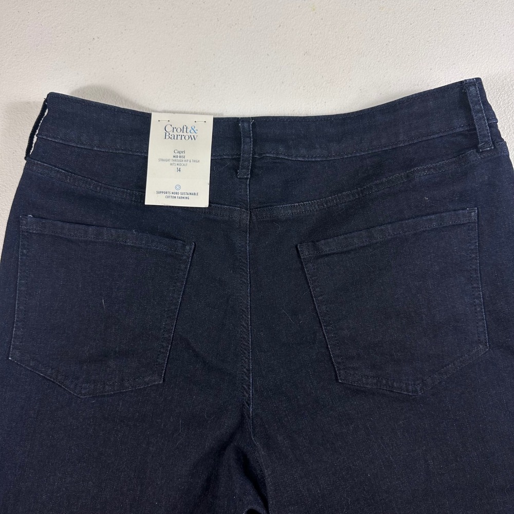 Croft & Barrow Capri Womens 14 Dark Blue Rinse Wash Mid Rise Straight Leg Denim
